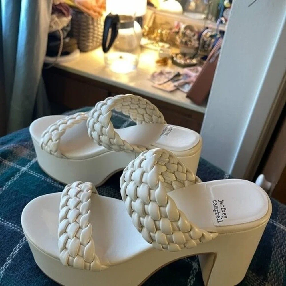 Jeffrey Campbell chunky heel platform WILEY white braided synthetic fair cond. 8 - Picture 6 of 6